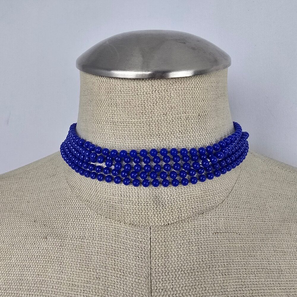 Vintage Blue Fused Beads Layered Choker Necklace